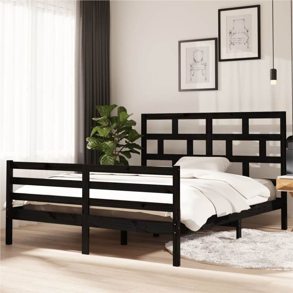 

Bed Frame Black Solid Wood Pine 160x200 cm 5FT King Size