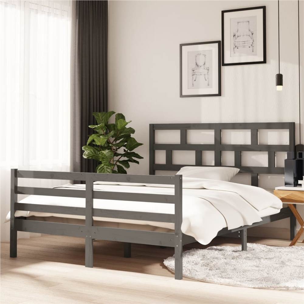 

Bed Frame Grey Solid Wood 150x200 cm 5FT King Size