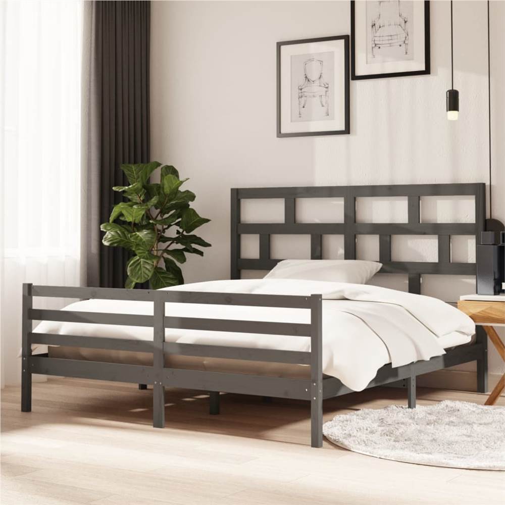 

Bed Frame Grey Solid Wood 180x200 cm 6FT Super King