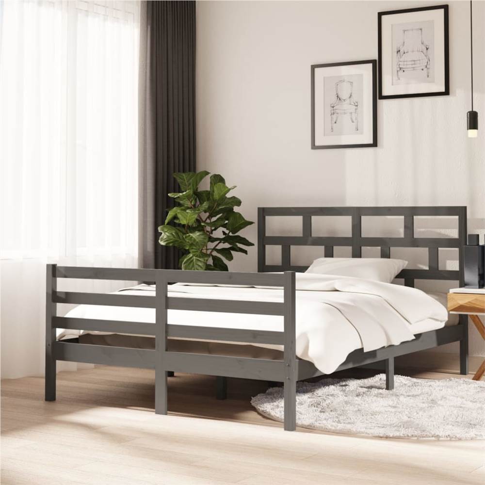 

Bed Frame Grey Solid Wood Pine 140x200 cm 4FT6 Double