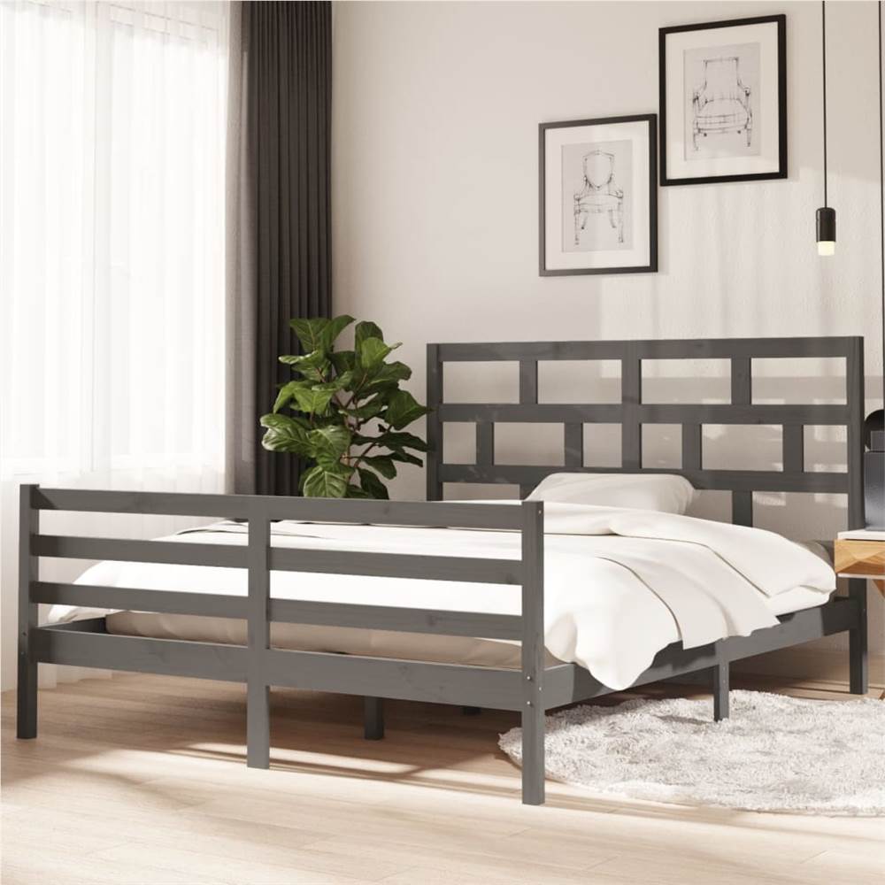 

Bed Frame Grey Solid Wood Pine 160x200 cm 5FT King Size