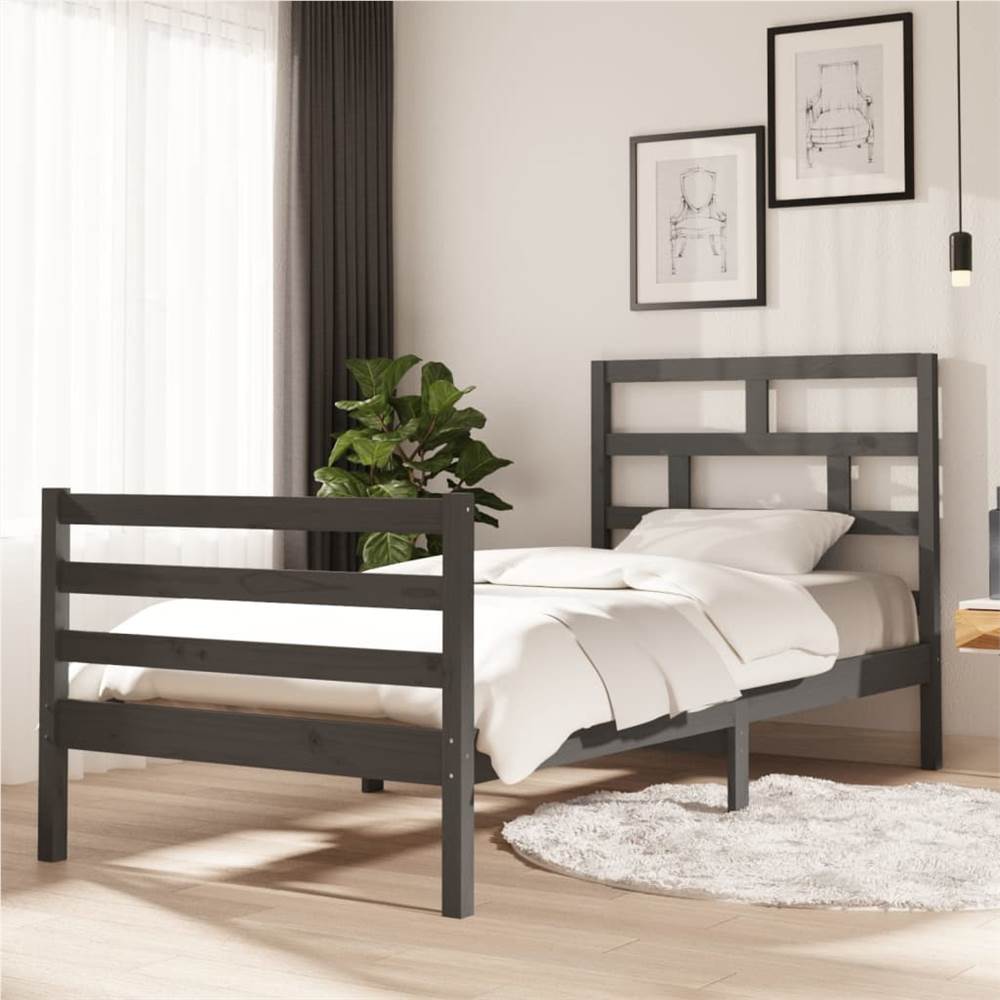 

Bed Frame Grey Solid Wood Pine 90x200 cm 3FT Single