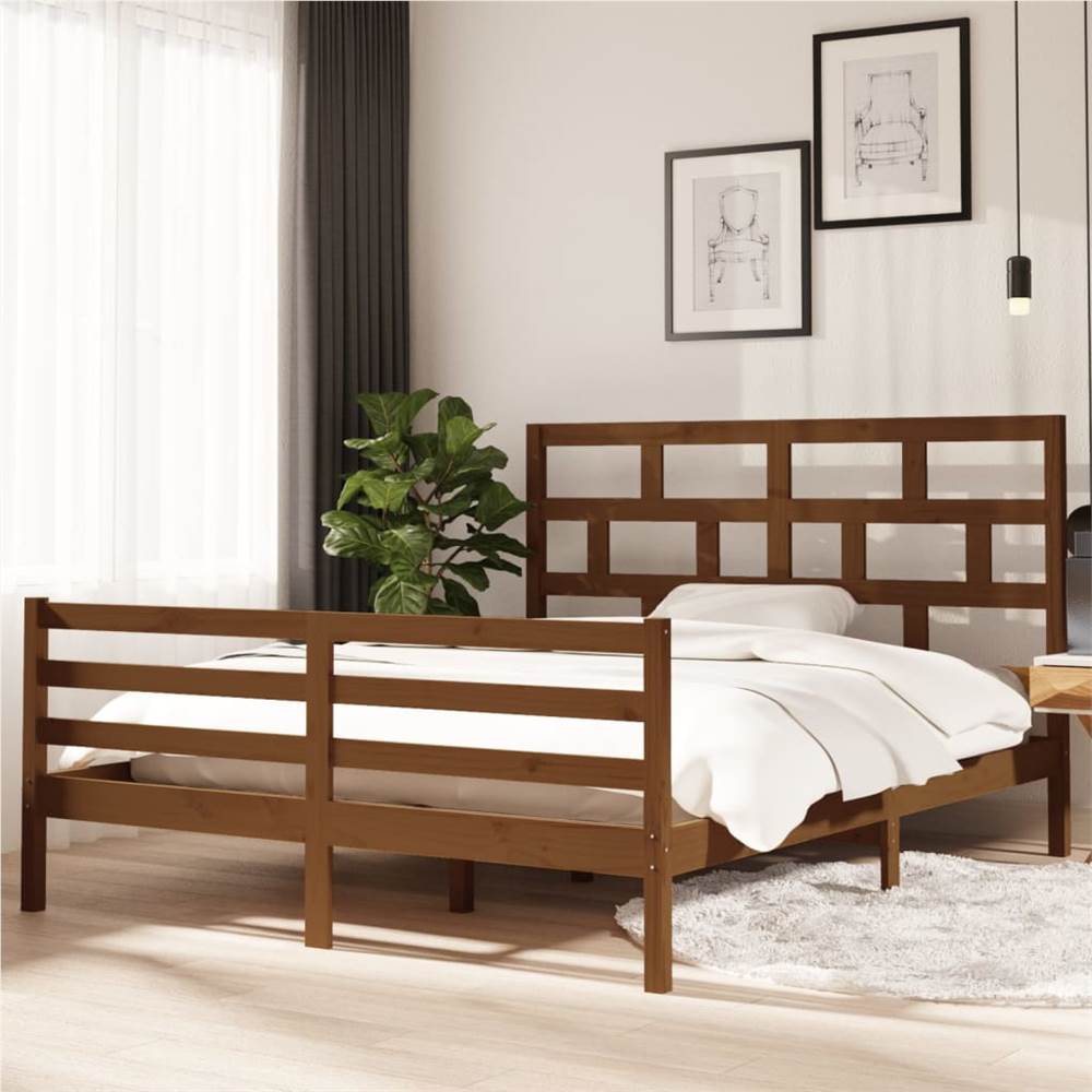 

Bed Frame Honey Brown Solid Wood Pine 160x200 cm 5FT King Size