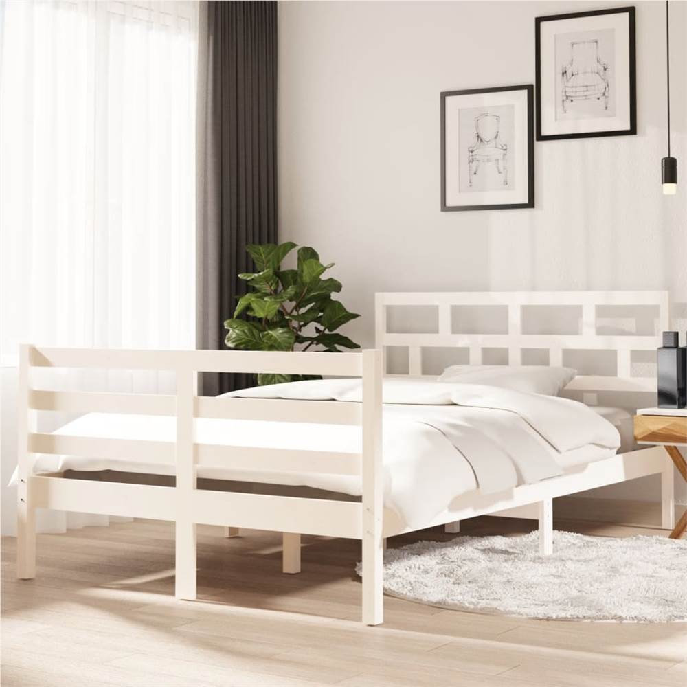 

Bed Frame White Solid Wood Pine 120x200 cm 4FT Small Double