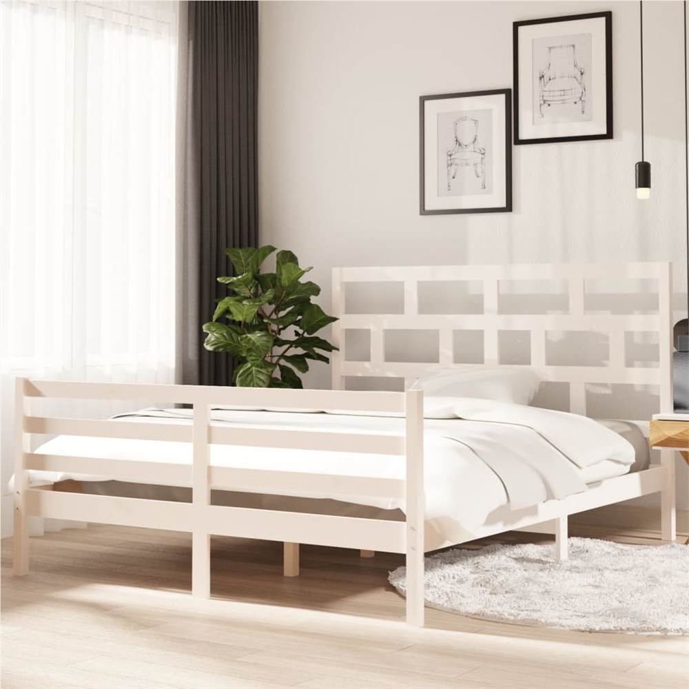 

Bed Frame White Solid Wood Pine 160x200 cm 5FT King Size