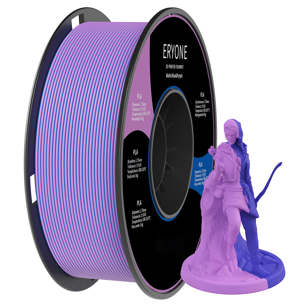 3D Yazıcılar için ERYONE Çift Renkli Mat PLA Filament, 1.75mm Doğruluk +/- 0.03mm, 1kg (2.2LBS)/Makara - Mavi ve Mor