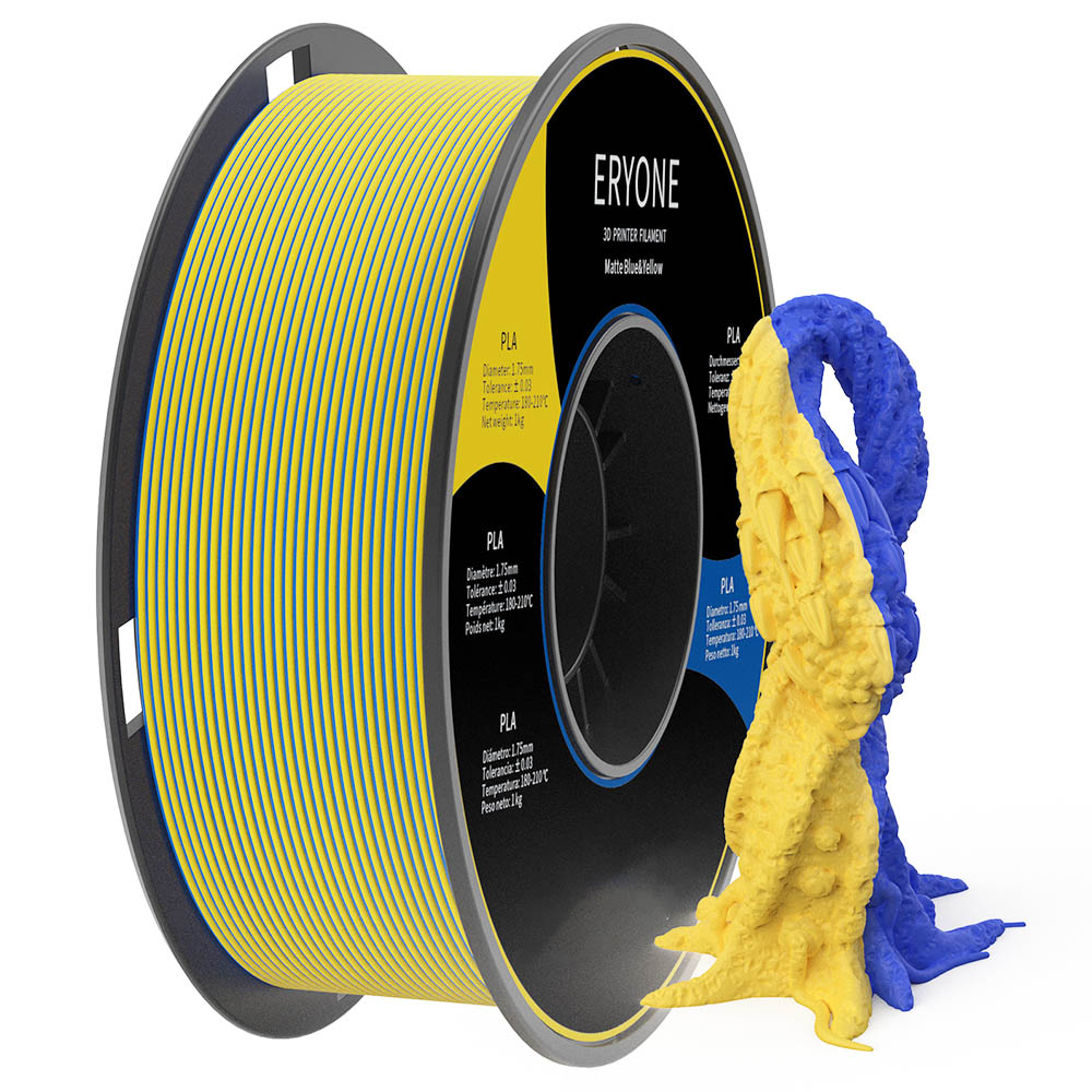 

ERYONE Dual Color Matte PLA Filament for 3D Printers, 1.75mm Accuracy +/- 0.03mm, 1kg (2.2LBS)/Spool - Blue and Yellow