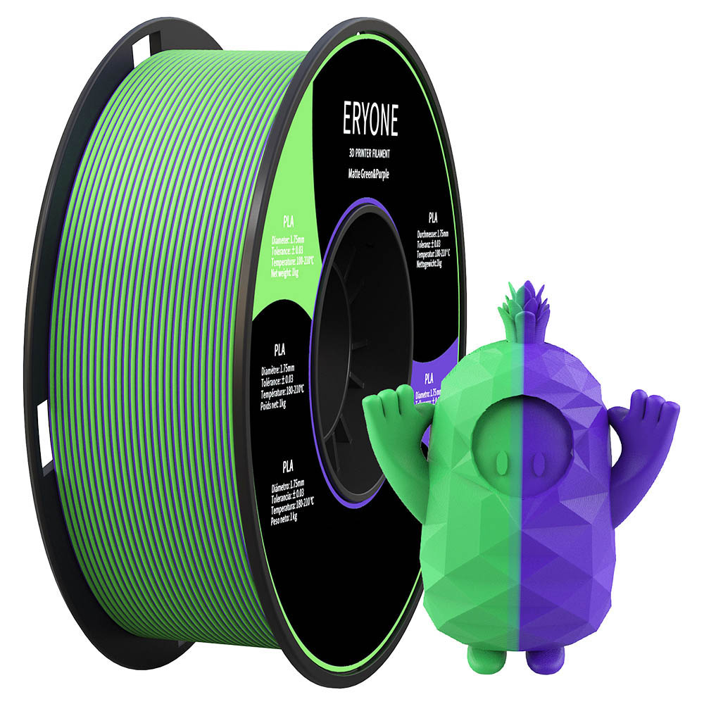 

ERYONE Dual Color Matte PLA Filament for 3D Printers, 1.75mm Accuracy +/- 0.03mm, 1kg (2.2LBS)/Spool - Green and Purple