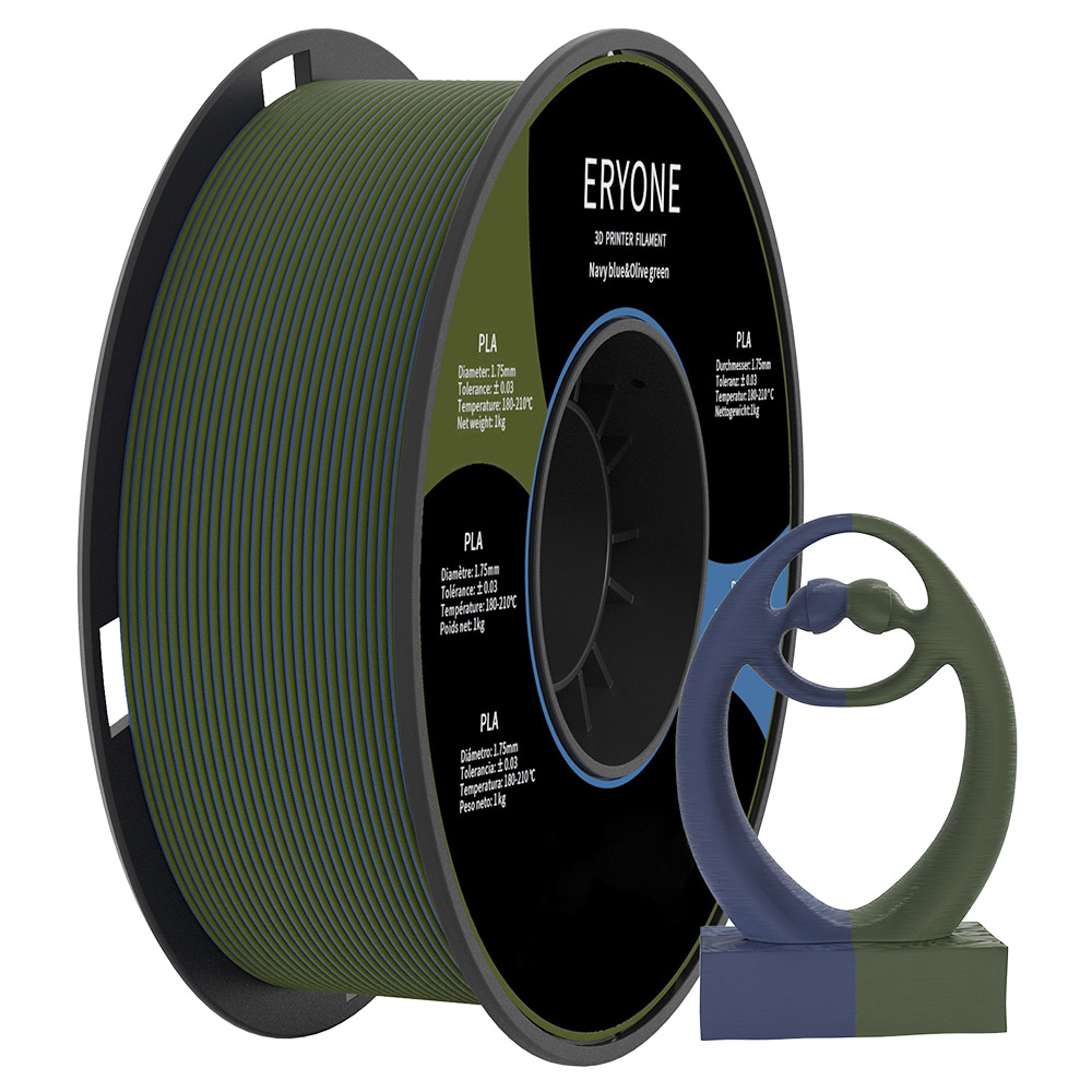 ERYONE kétszínű matt PLA szál 3D nyomtatókhoz, 1.75 mm pontosság +/- 0.03 mm, 1 kg (2.2 LBS)/orsó - sötétkék és olíva zöld