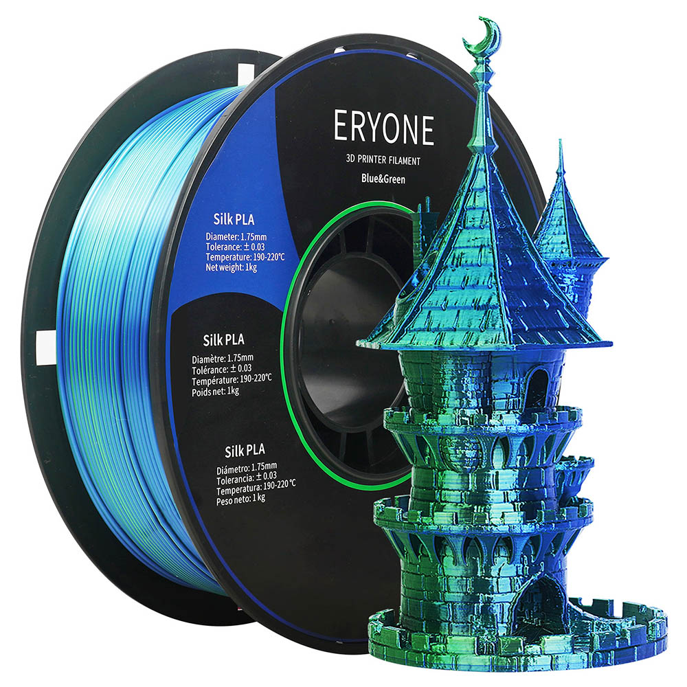 

ERYONE Dual Color Silk PLA Filament for 3D Printers, 1.75mm Tolerance +/- 0.03mm, 1kg (2.2LBS)/Spool - Blue and Green