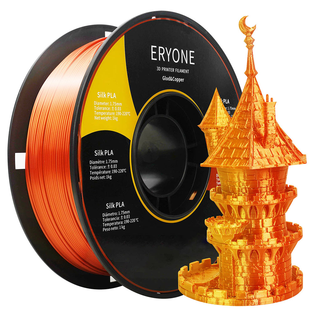 ERYONE Dual Color Silk PLA Filament for 3D Printers, 1.75mm Tolerance +/- 0.03mm, 1kg (2.2LBS)/Spool - Gold and Copper