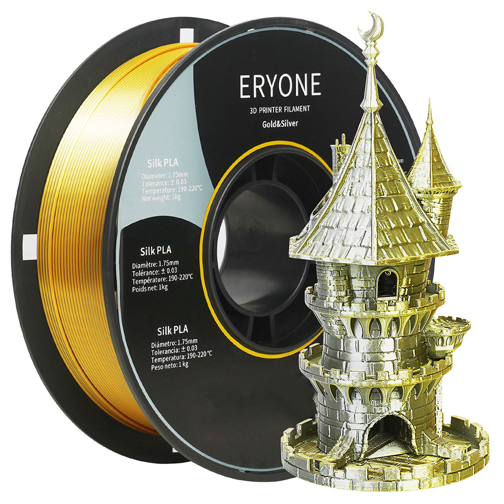 

ERYONE Dual Color Silk PLA Filament for 3D Printers, 1.75mm Tolerance +/- 0.03mm, 1kg (2.2LBS)/Spool - Gold and Grey