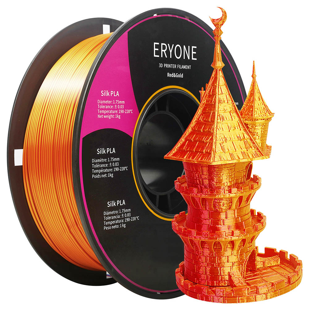 ERYONE Dual Color Silk PLA Filament for 3D Printers, 1.75mm Tolerance +/- 0.03mm, 1kg (2.2LBS)/Spool - Gold and Red