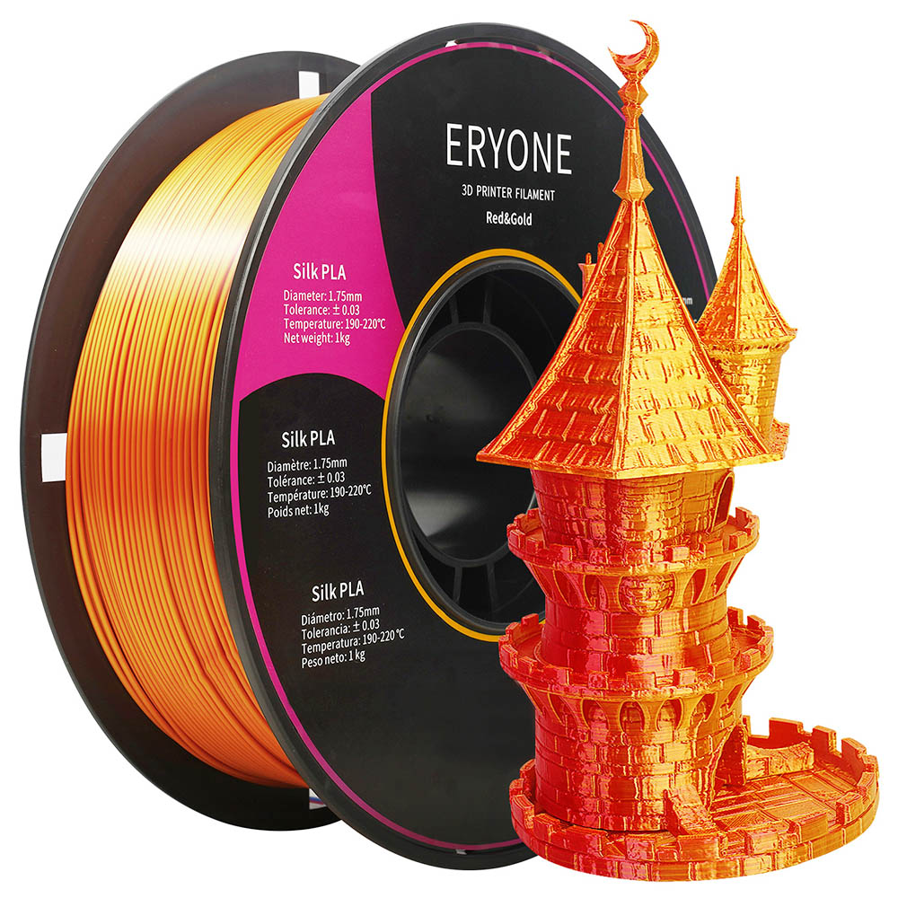 

ERYONE Dual Color Silk PLA Filament for 3D Printers, 1.75mm Tolerance +/- 0.03mm, 1kg (2.2LBS)/Spool - Gold and Red