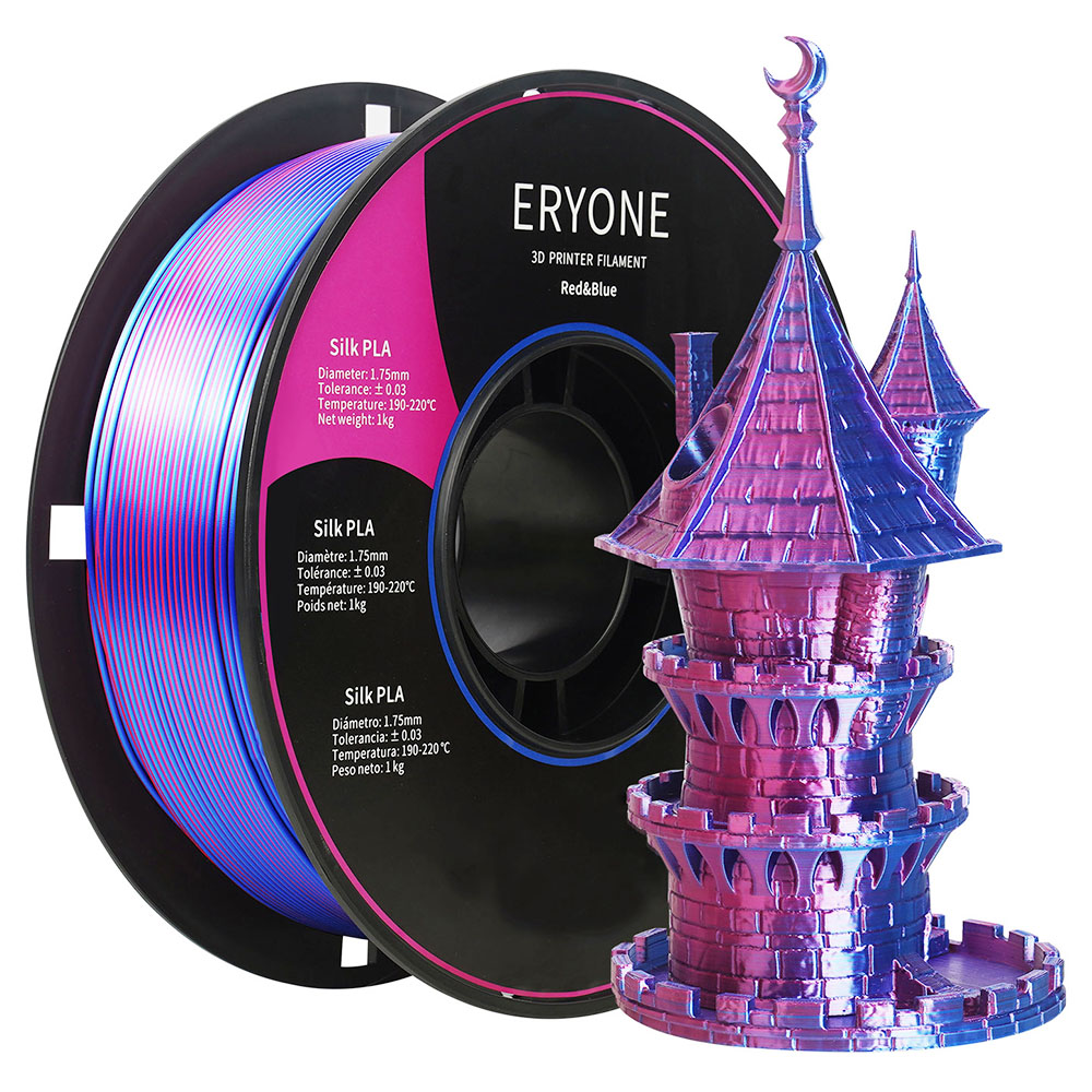 ERYONE Filament PLA Soie Bicolore pour Imprimantes 3D, Tolérance 1.75mm +/- 0.03mm, 1kg (2.2LBS)/Bobine - Rouge et Bleu