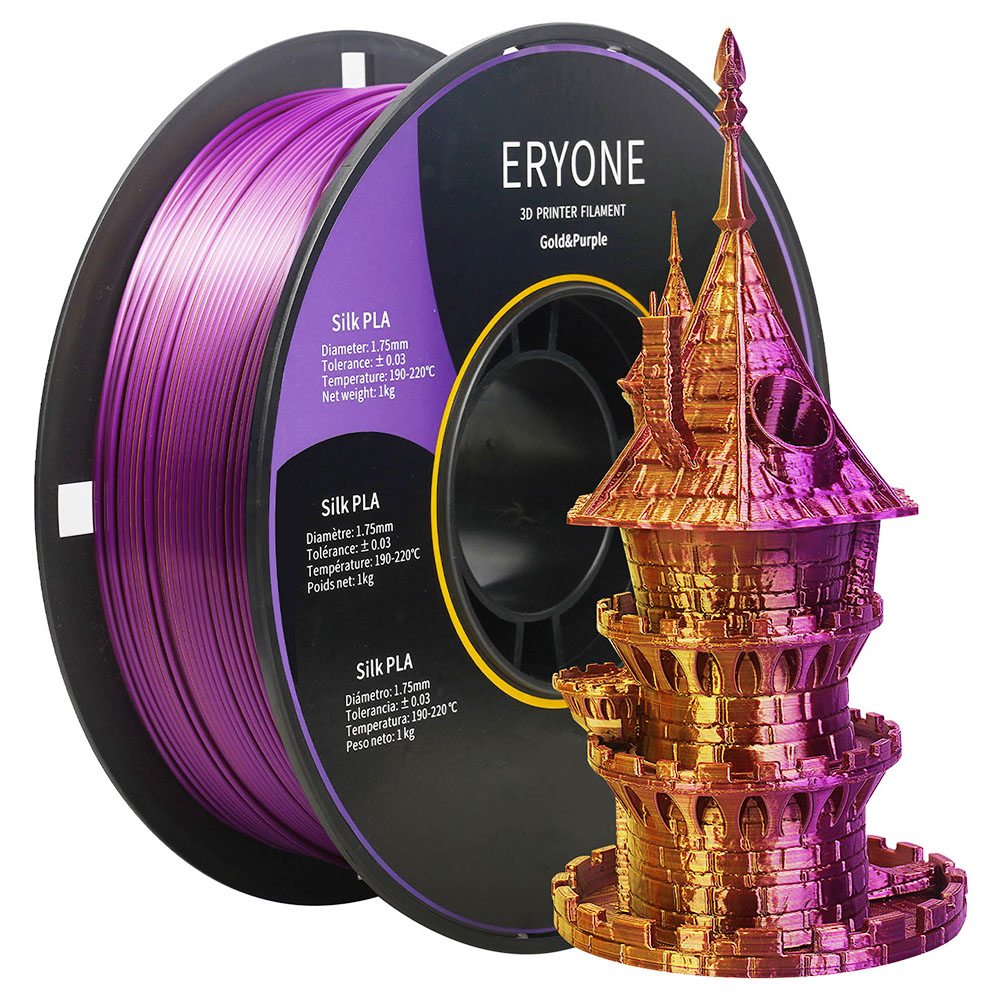 3D Yazıcılar için ERYONE Çift Renkli İpek PLA Filament, 1.75mm Tolerans +/- 0.03mm, 1kg (2.2LBS)/Makara - Sarı ve Mor