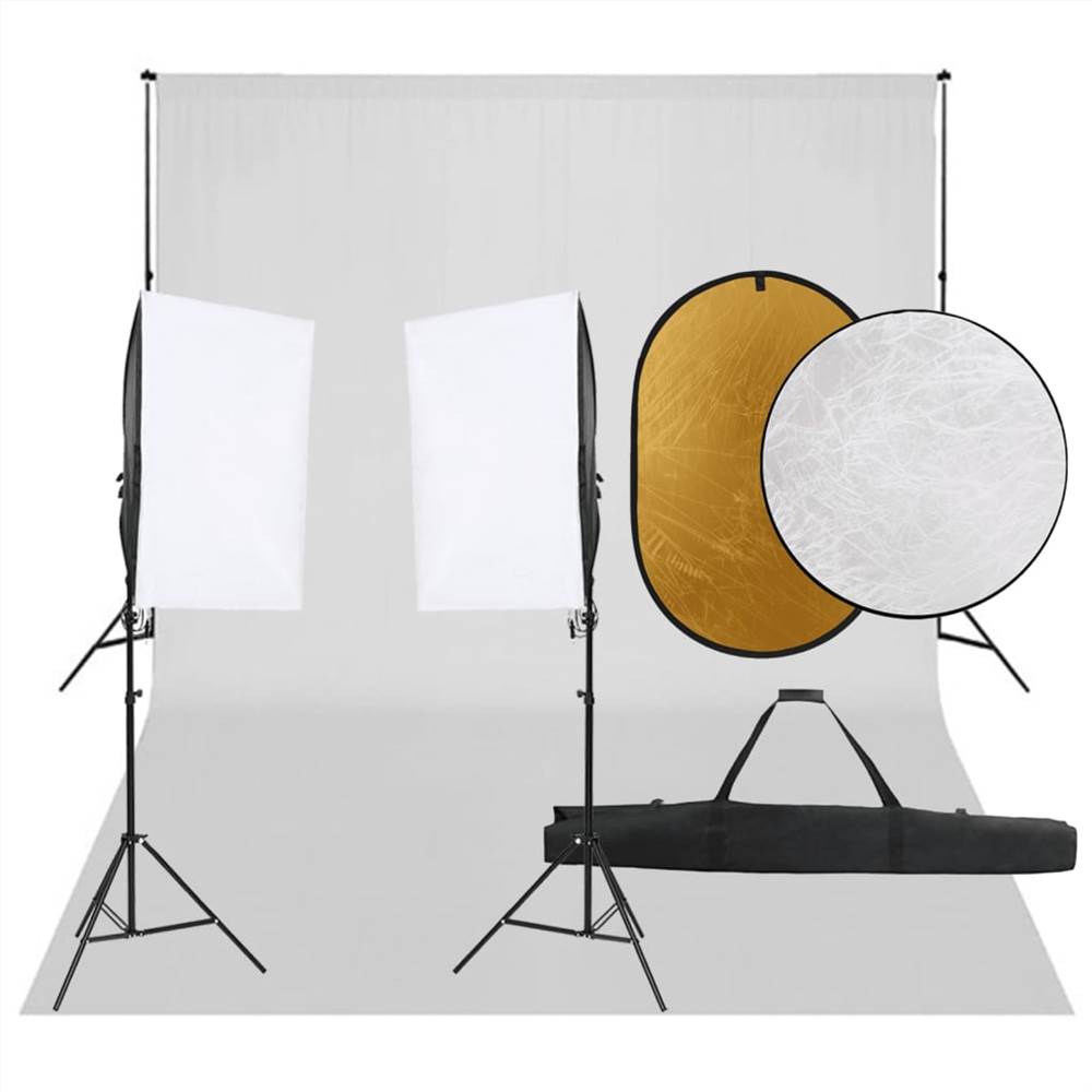 Kit per studio fotografico con set di luci, fondale e riflettore