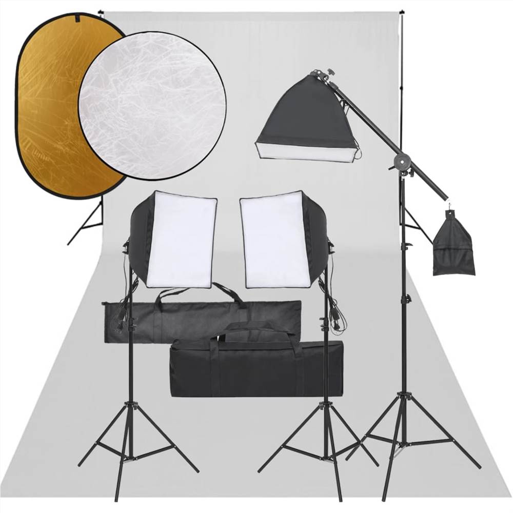 Kit per studio fotografico con set di luci, fondale e riflettore