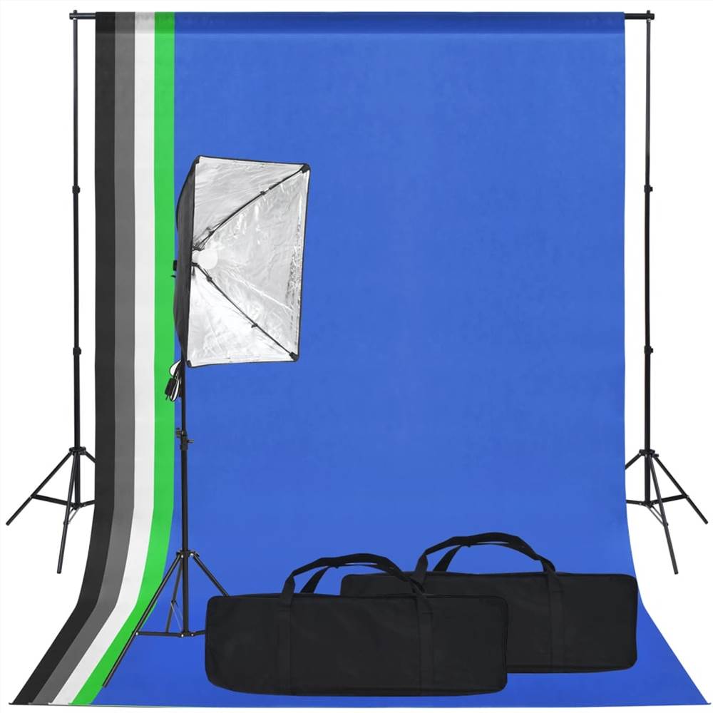 Kit per studio fotografico con luce softbox e sfondo