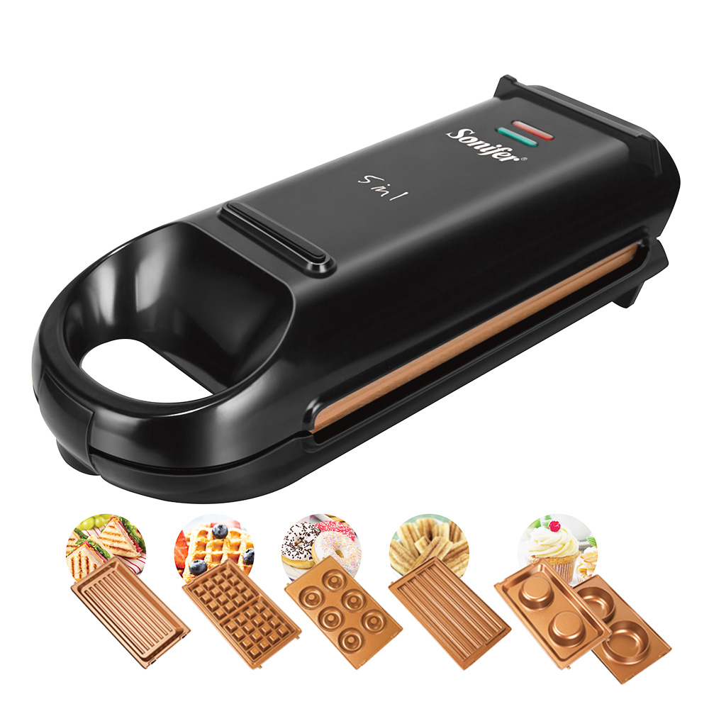 

Sonifer SF6121 800W Electric Waffle Maker, 5-in-1 Cake Donuts Churros Barbecue Waffle Making Machine, Non-Stick Coating