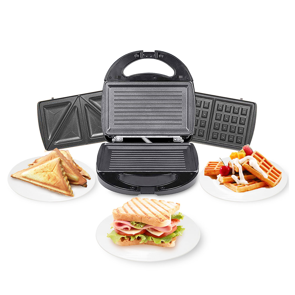 Sonifer SF6050 Электрическая вафельница мощностью 800 Вт, гриль-сэндвич Panini 3-в-1, тостер для завтрака, антипригарное покрытие
