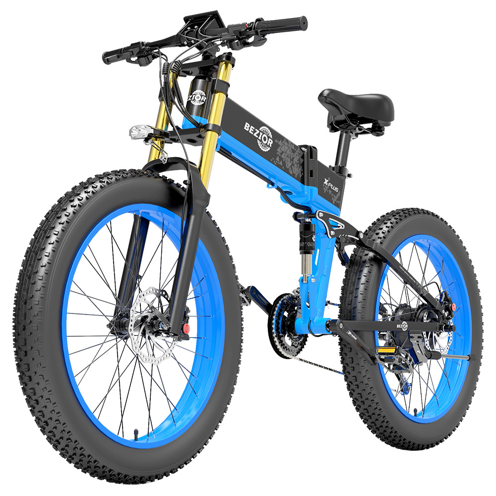 BEZIOR X-PLUS Rower elektryczny 1500W Silnik 48V 17.5Ah Akumulator 26 * 4.0 Calowy rower górski z grubymi oponami 40Km / h Maksymalna prędkość 200kg Obciążenie 130KM Zakres Wyświetlacz LCD IP54 Wateroroof - niebieski