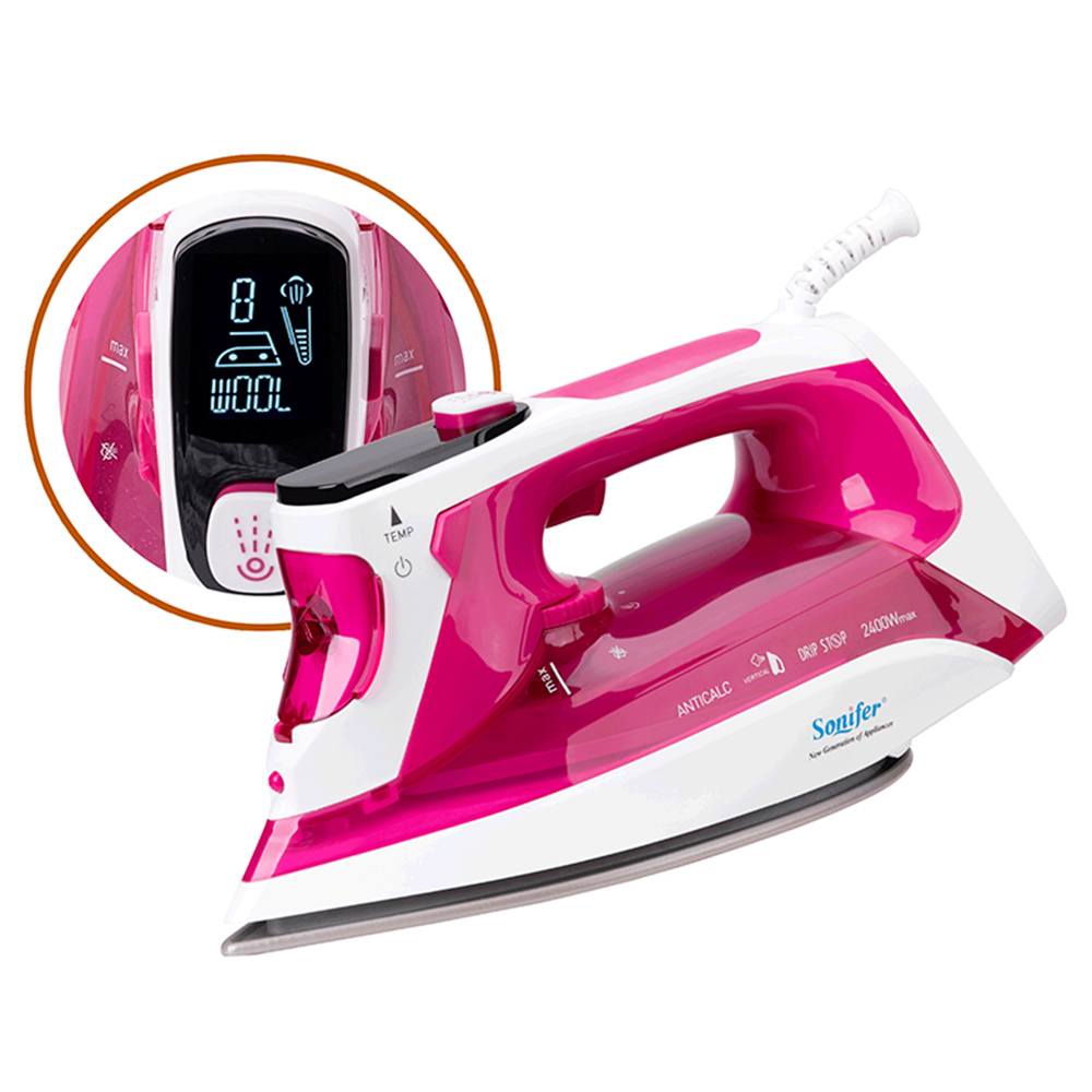 Sonifer SF9025 2400W Clothes Steam Iron with LCD Display, Household Fabric Electric Iron, 11 Selectable Ironing Programs