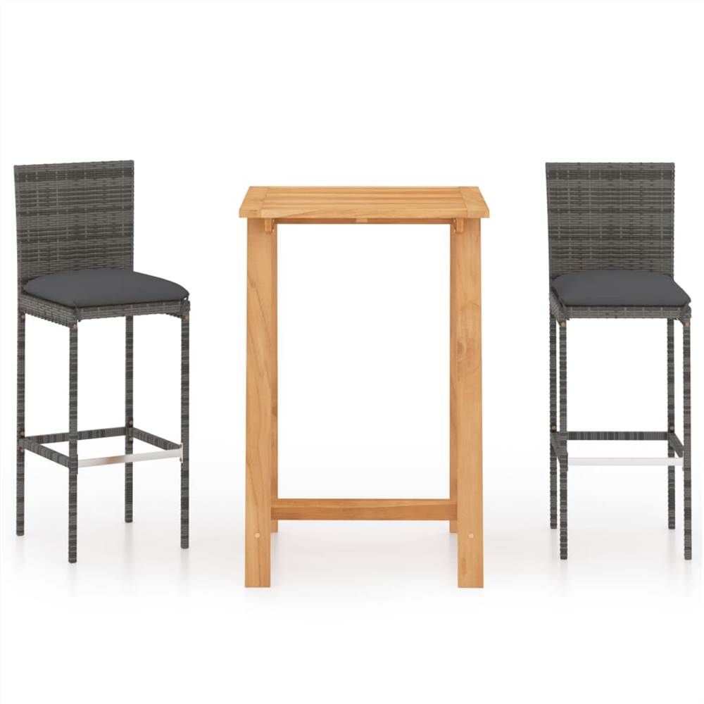 

3 Piece Garden Bar Set with Cushions Poly Rattan Grey