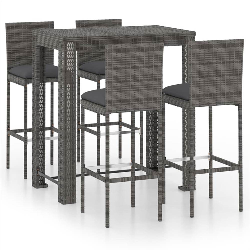 

5 Piece Garden Bar Set with Cushions Poly Rattan Grey