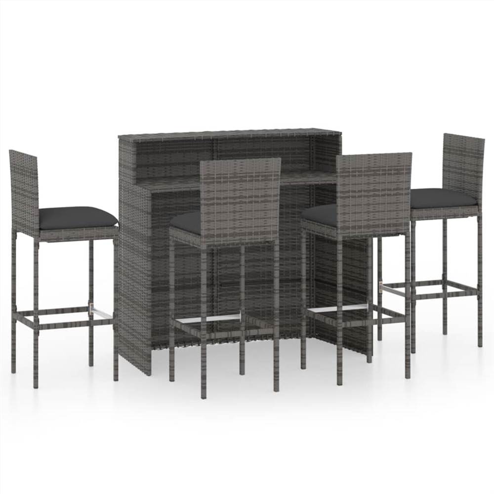 

5 Piece Garden Bar Set with Cushions Poly Rattan Grey