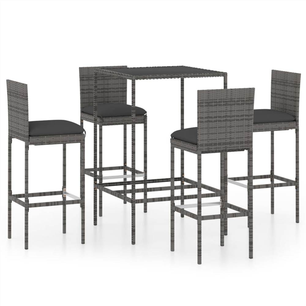 

5 Piece Garden Bar Set with Cushions Poly Rattan Grey