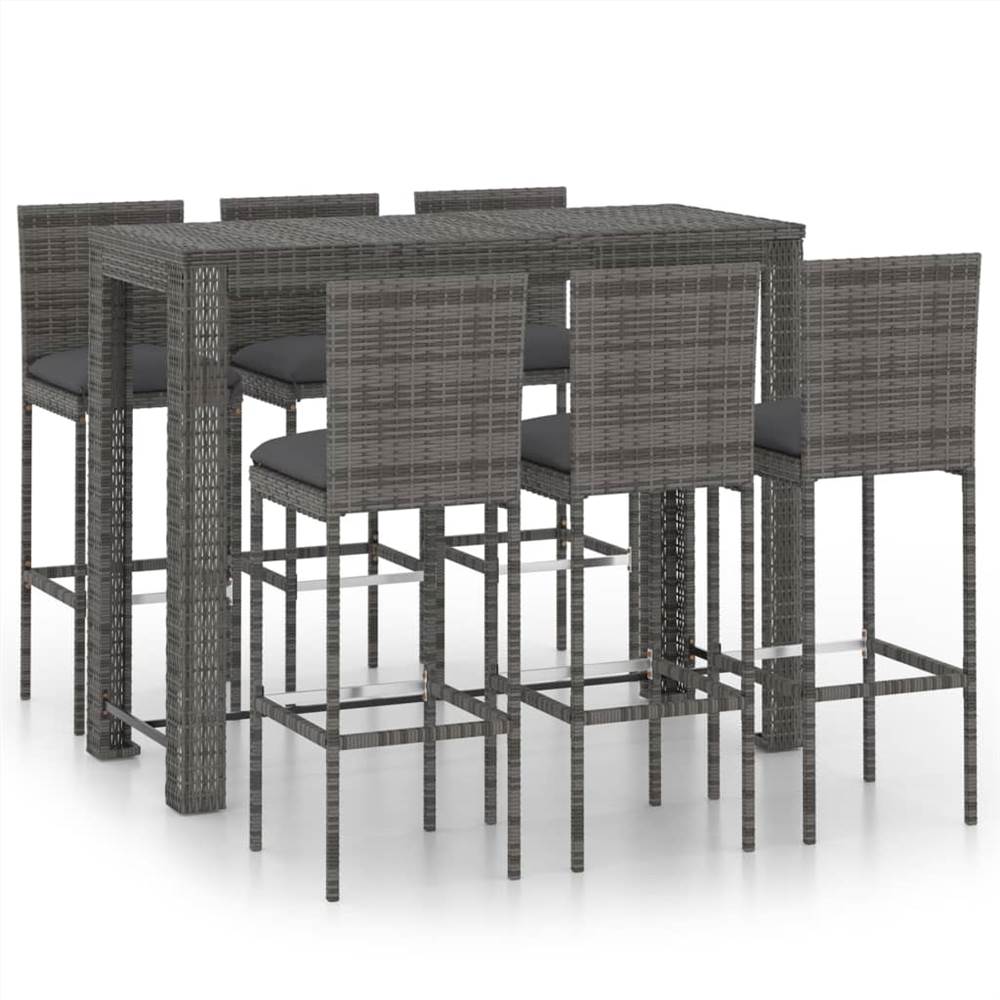 

7 Piece Garden Bar Set with Cushions Poly Rattan Grey