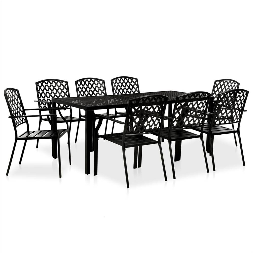 

9 Piece Outdoor Dining Set Steel Black
