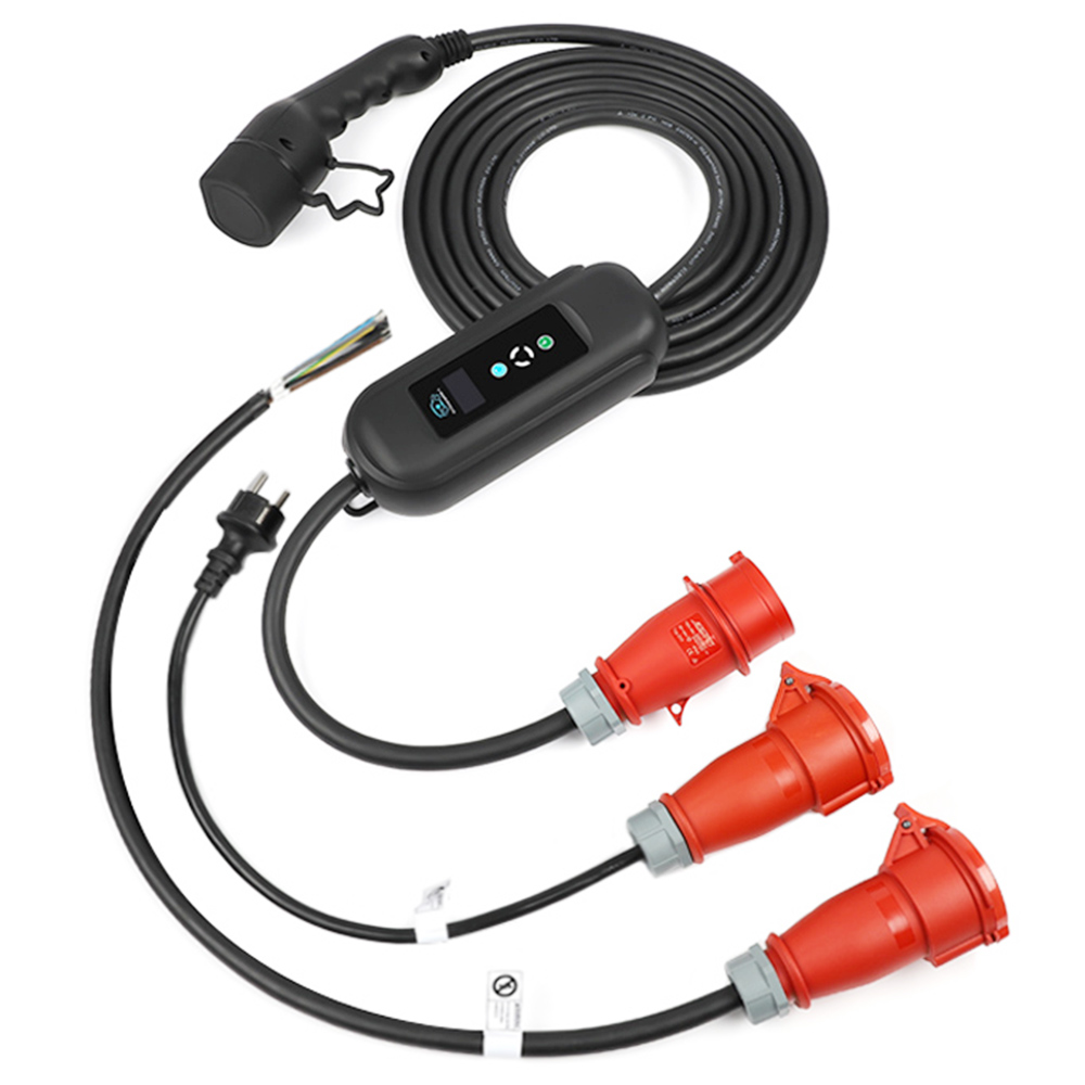 ANDAIIC EV Şarj Cihazı Elektrikli Araba Taşınabilir Şarj Cihazı Tip 2 IEC62196 Mod 2 8/10/13/16A 3 Fazlı Akım Ayarlanabilir 5m Fiş Telli Kablo