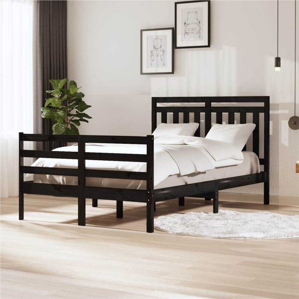 Charmant Afm Grote waanidee Bed Frame Black Solid Wood 120x200 cm 4FT Small Double