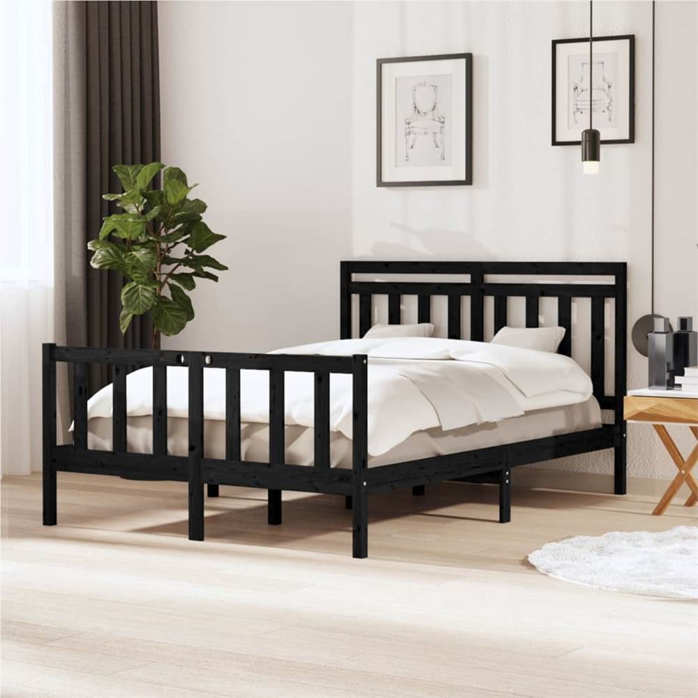 

Bed Frame Black Solid Wood 140x200 cm 4FT6 Double