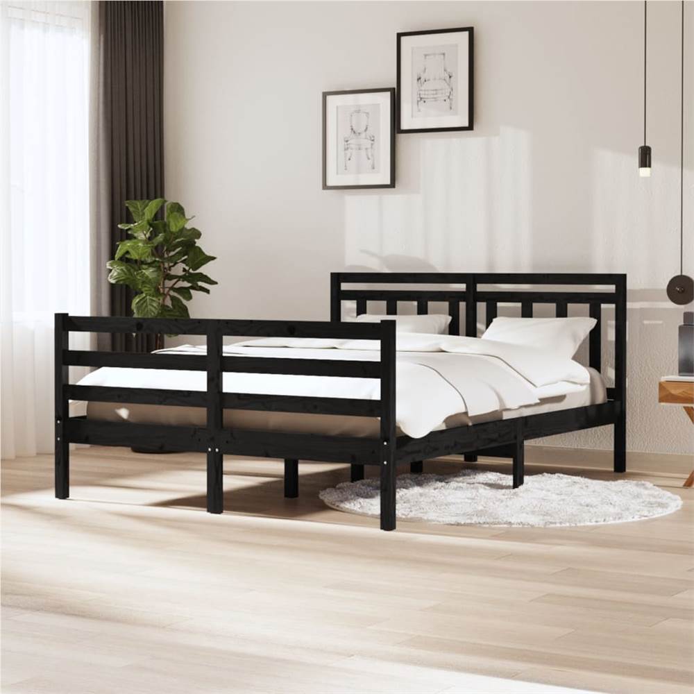 

Bed Frame Black Solid Wood 140x200 cm 4FT6 Double