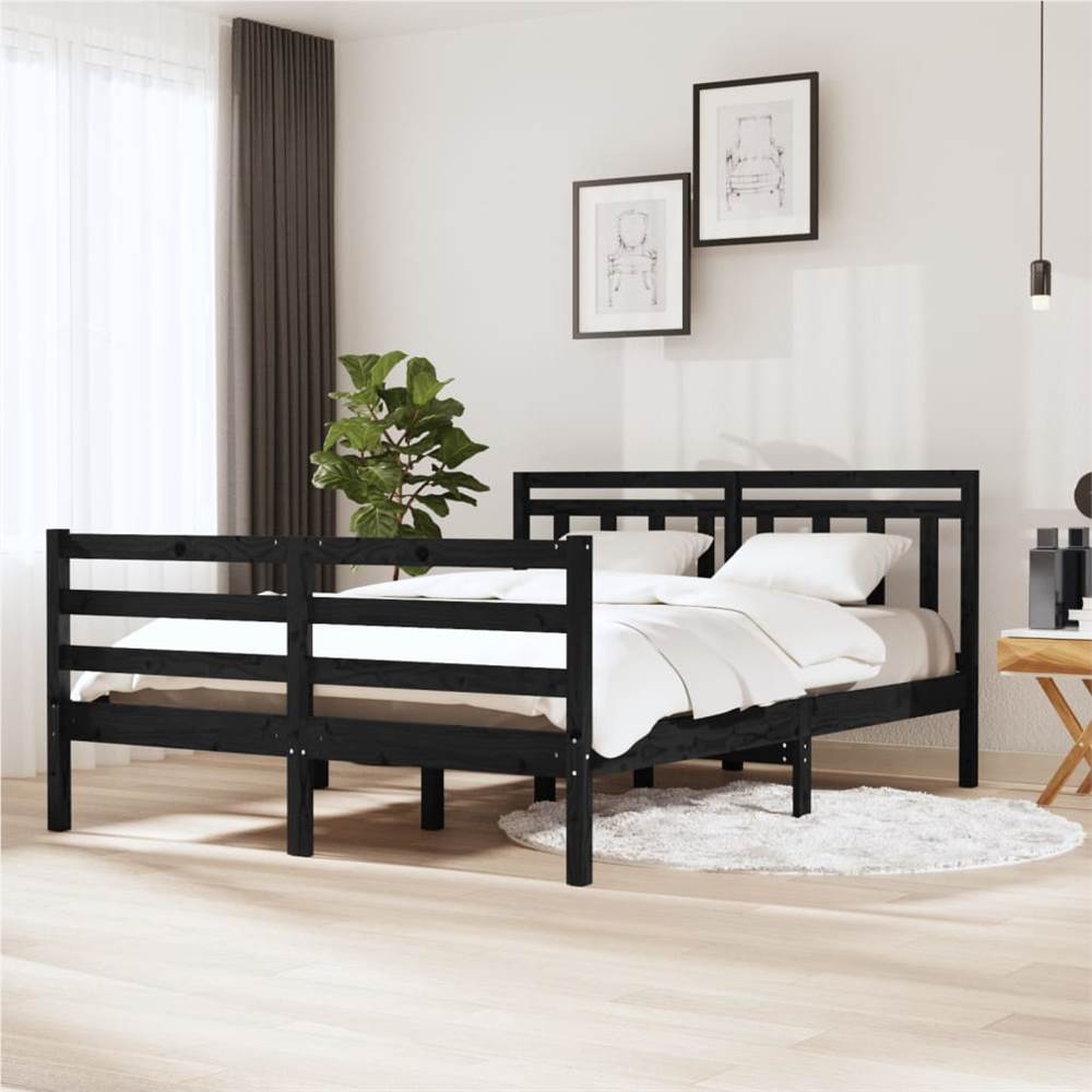 

Bed Frame Black Solid Wood 140x200 cm 4FT6 Double
