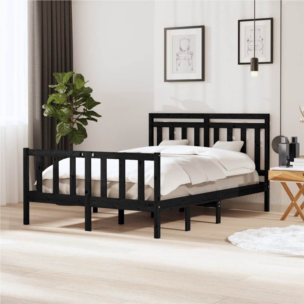 

Bed Frame Black Solid Wood 140x200 cm 4FT6 Double