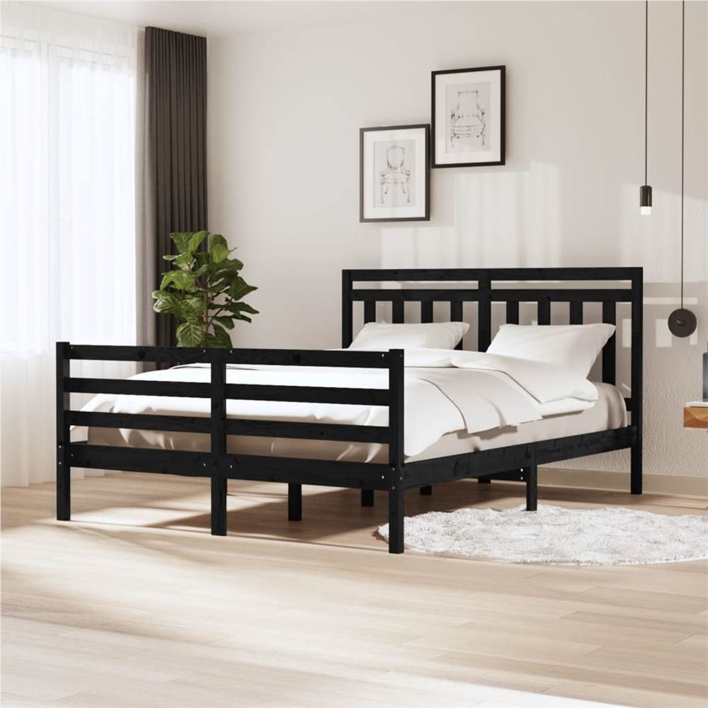 

Bed Frame Black Solid Wood 160x200 cm 5FT King Size