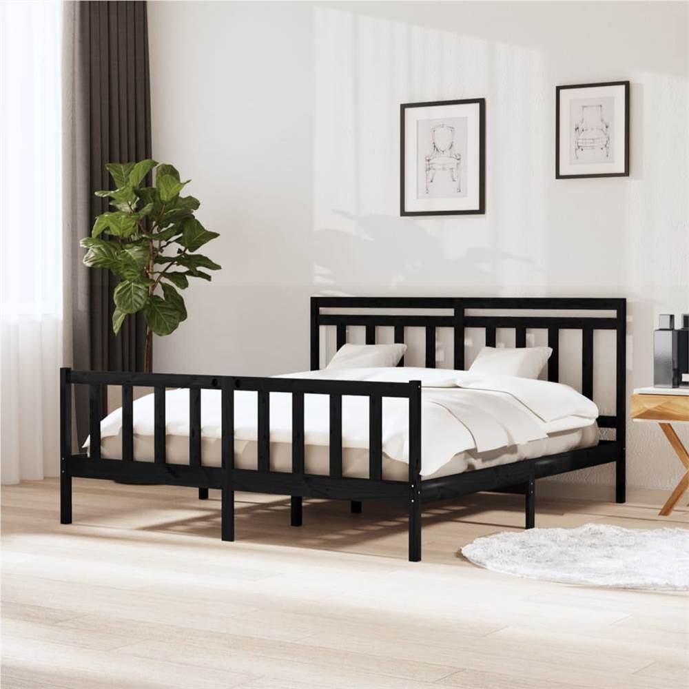 

Bed Frame Black Solid Wood 160x200 cm 5FT King Size