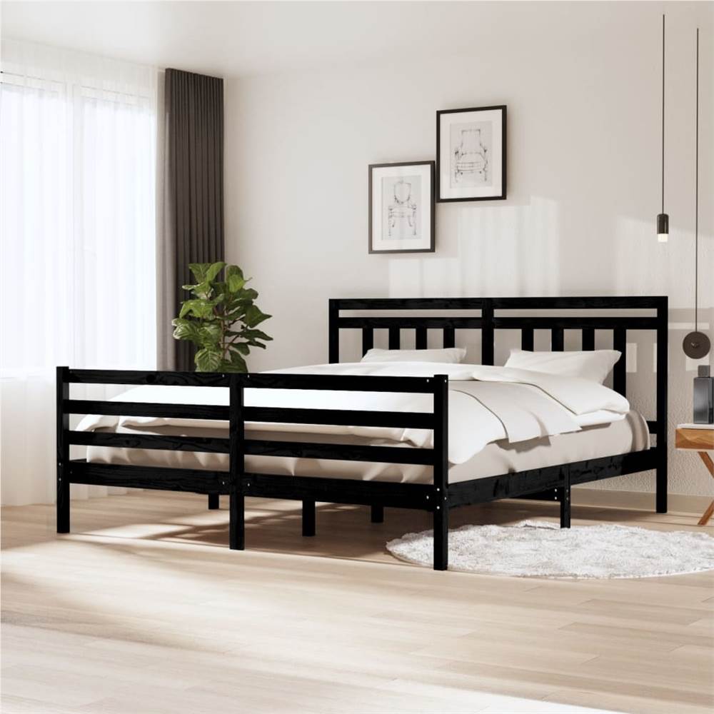 

Bed Frame Black Solid Wood 180x200 cm 6FT Super King