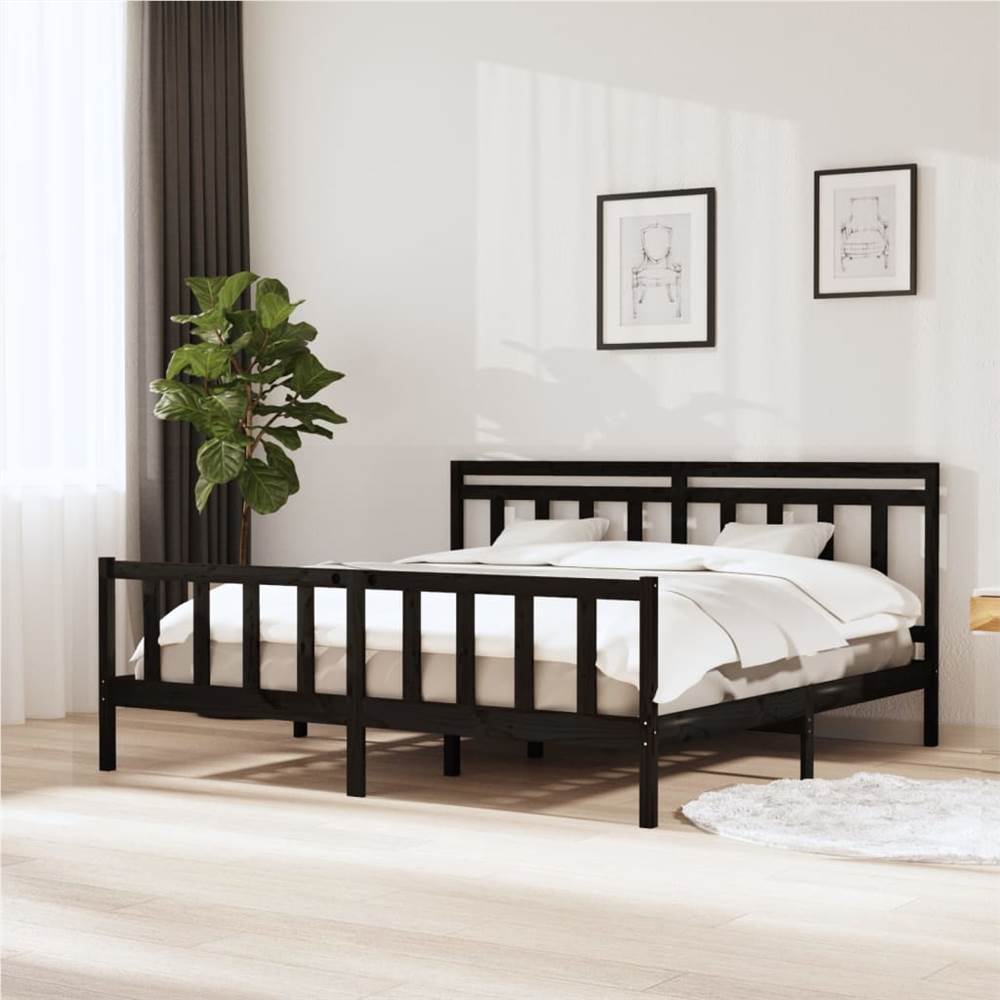 

Bed Frame Black Solid Wood 180x200 cm 6FT Super King