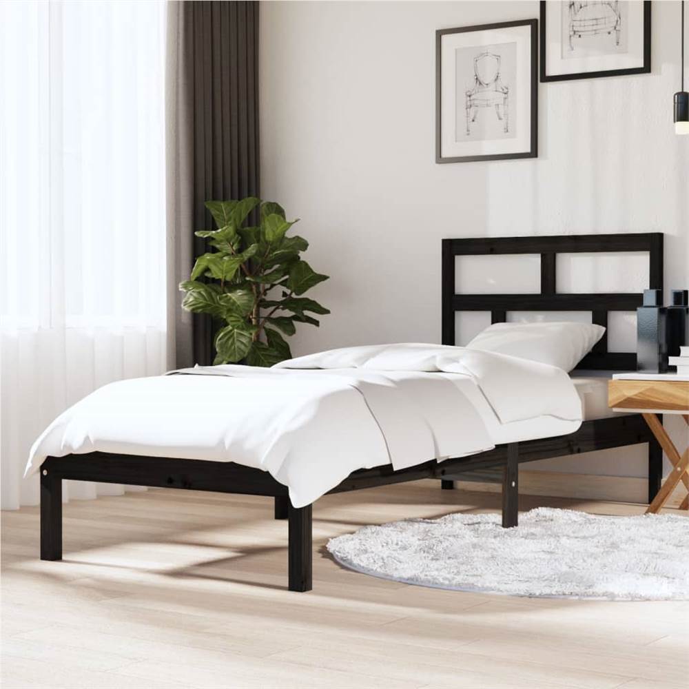 

Bed Frame Black Solid Wood 75x190 cm 2FT6 Small Single