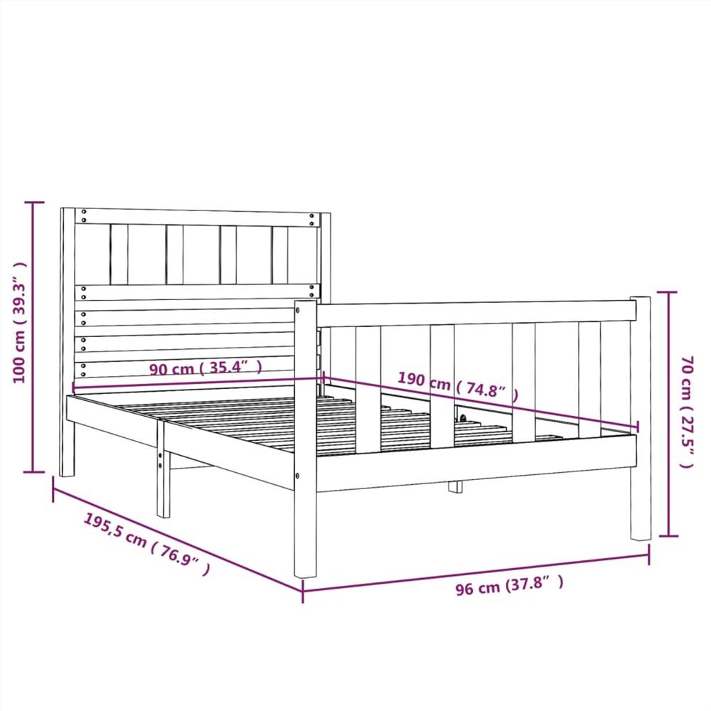 Bed Frame Black Solid Wood 90x200 cm Single