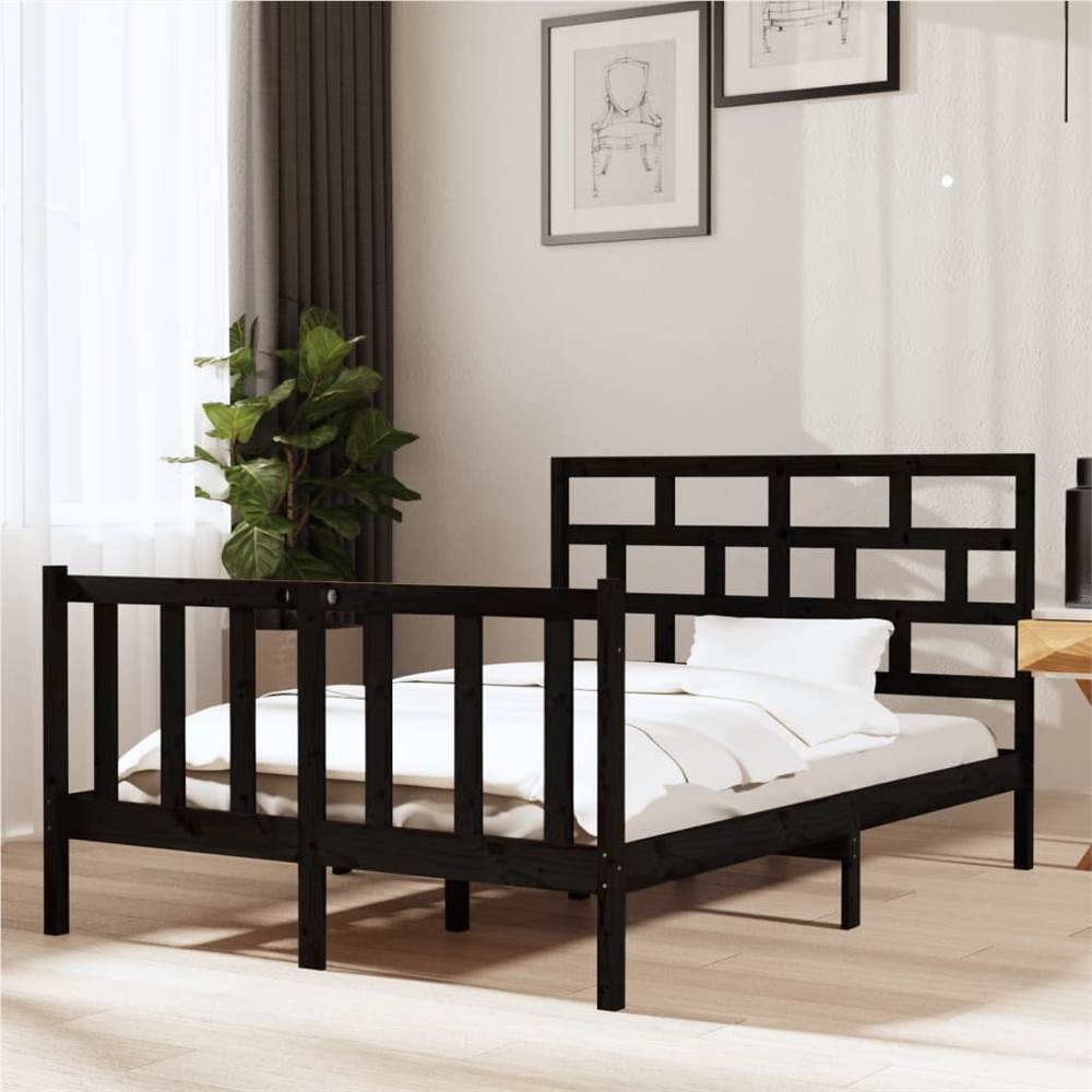 

Bed Frame Black Solid Wood Pine 140x190 cm Double