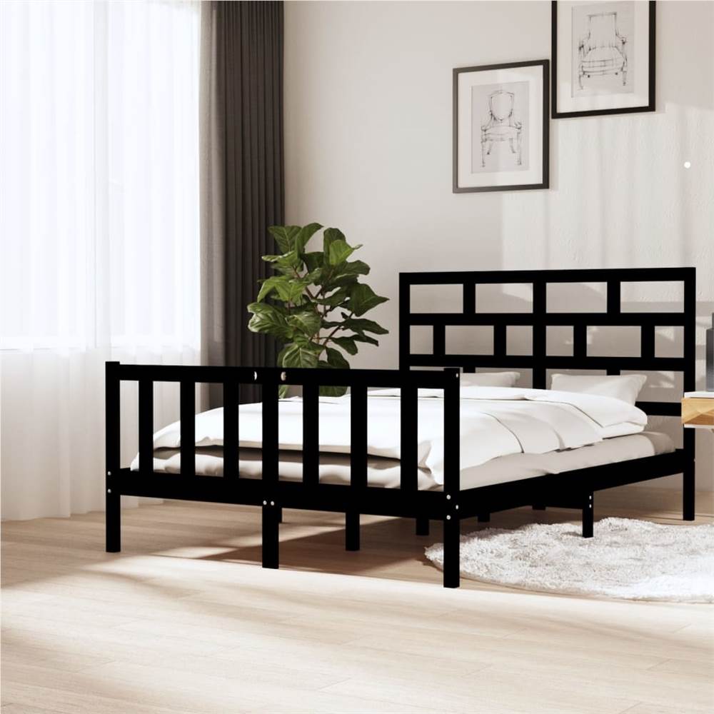 

Bed Frame Black Solid Wood Pine 160x200 cm 5FT King Size