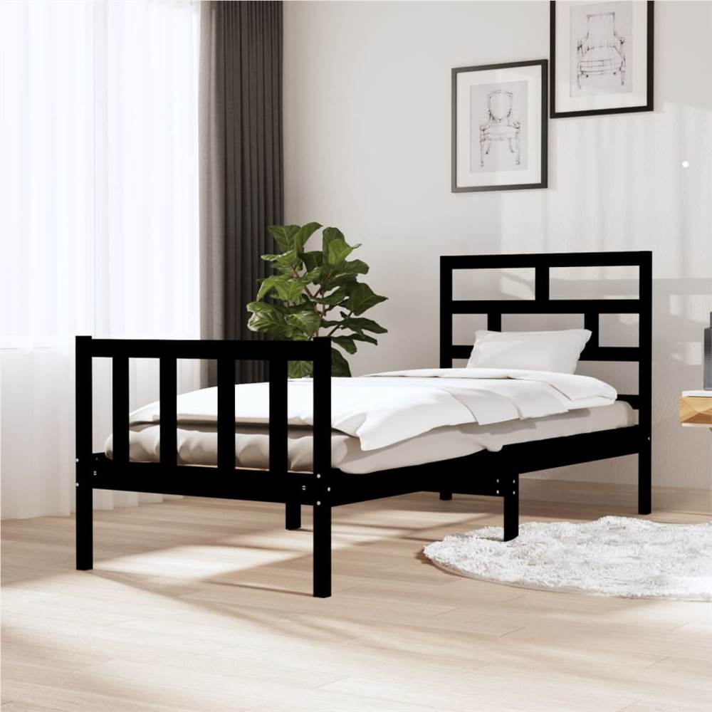 

Bed Frame Black Solid Wood Pine 75x190 cm 2FT6 Small Single