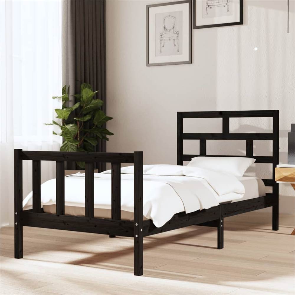 

Bed Frame Black Solid Wood Pine 90x200 cm 3FT Single