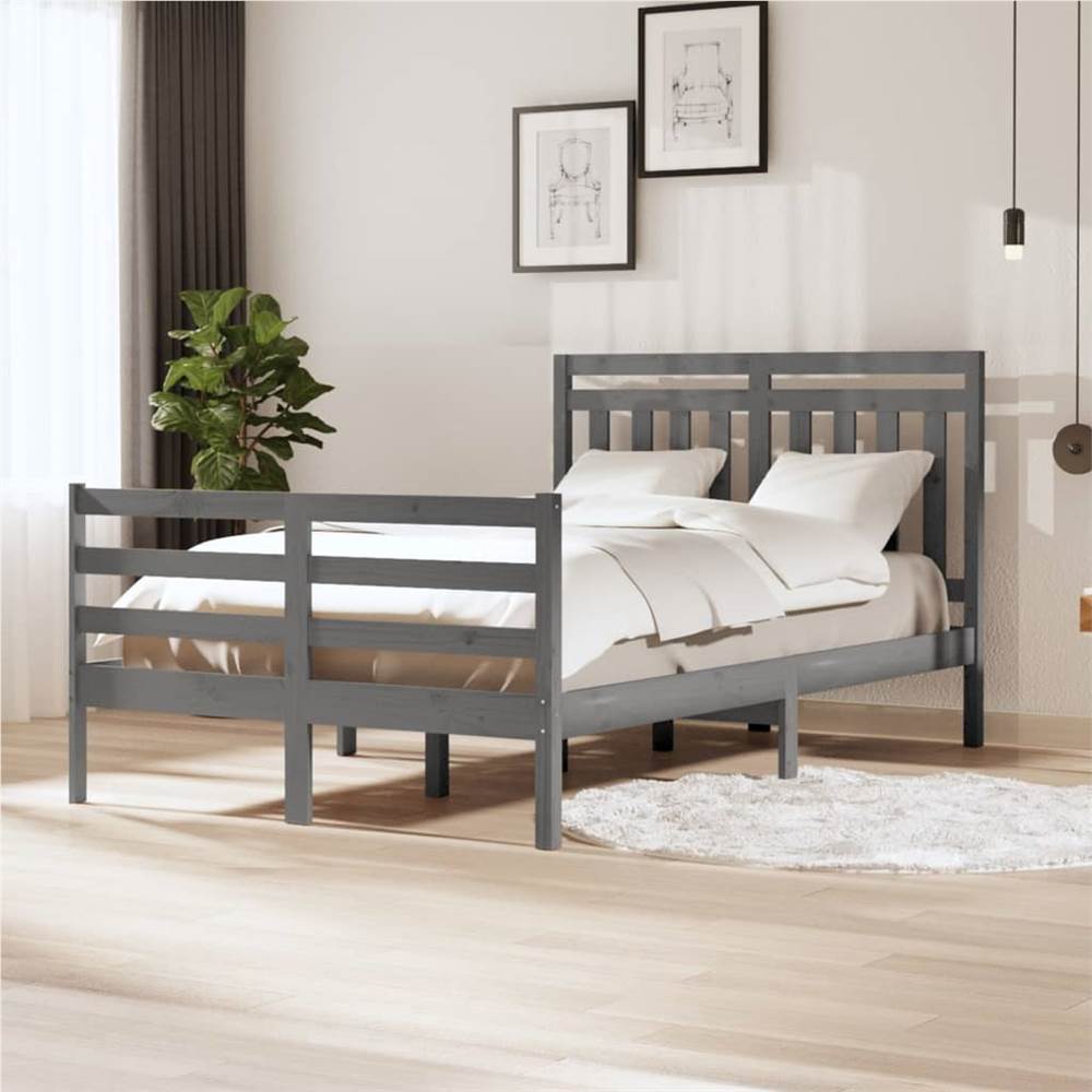 

Bed Frame Grey Solid Wood 120x200 cm 4FT Small Double